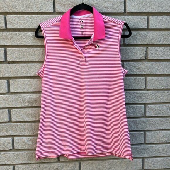Hudson's Bay Tops - Hudson’s Bay Golf Canada Pink and White Striped Sleeveless Golf Polo Sz L